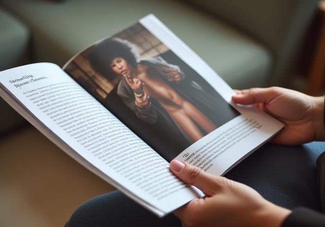 アーティスト特集記事が開かれた雑誌を持つ手